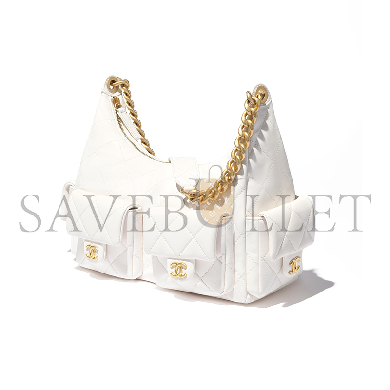 CHANEL MAXI HOBO BAG SHINY LAMBSKIN & GOLD-TONE METAL WHITE AS5302 (35*27*18cm) CHANEL MAXI HOBO BAG SHINY LAMBSKIN & GOLD-TONE METAL WHITE AS5302 (35*27*18cm)